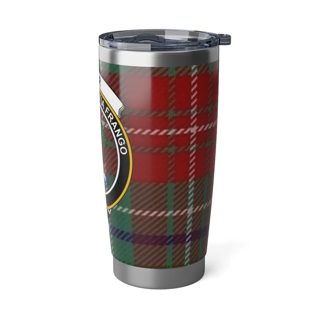 Muir clan tartan plaid insulated travel tumbler — 20oz stainless steel with Scottish crest