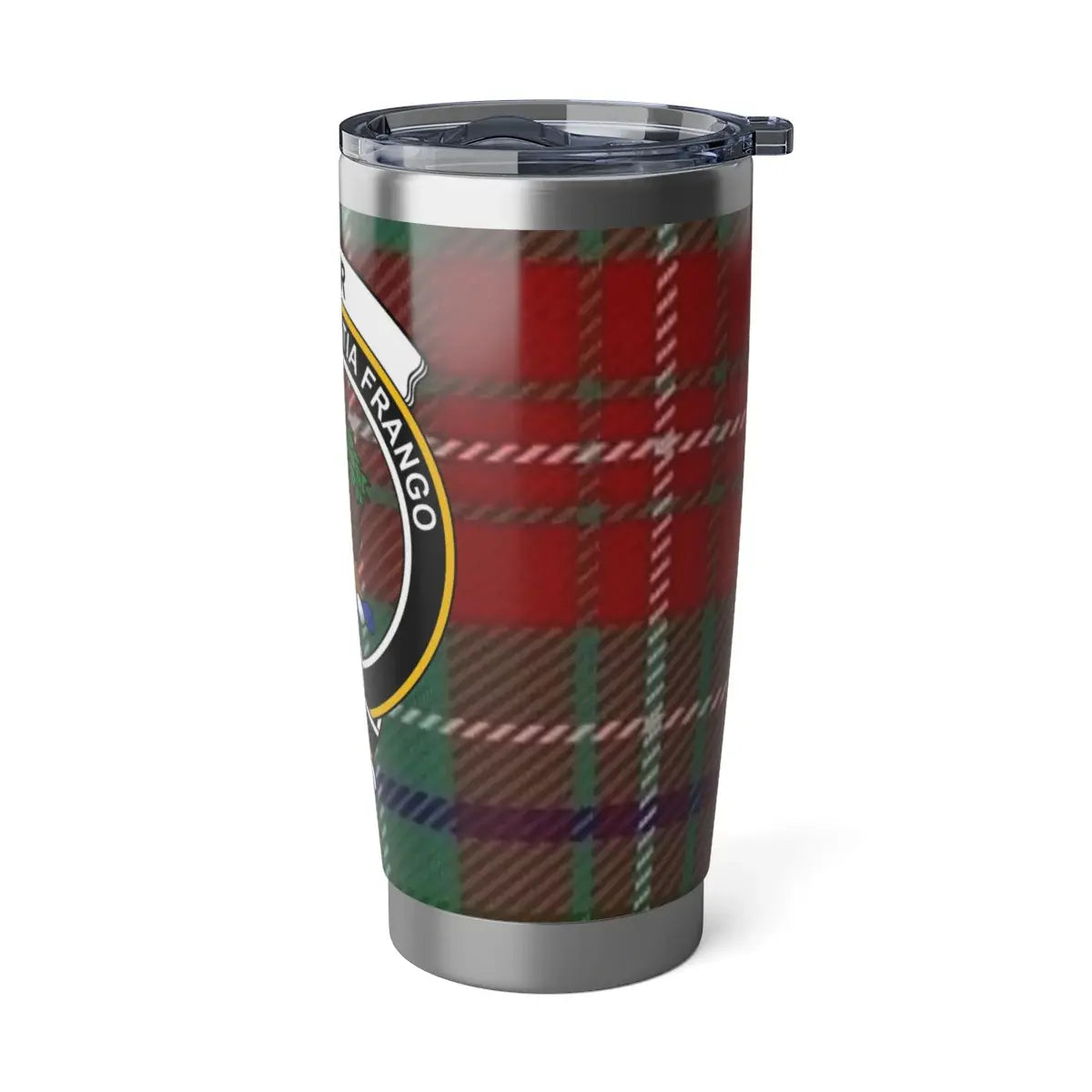 Muir clan tartan plaid insulated travel tumbler — 20oz stainless steel with Scottish crest