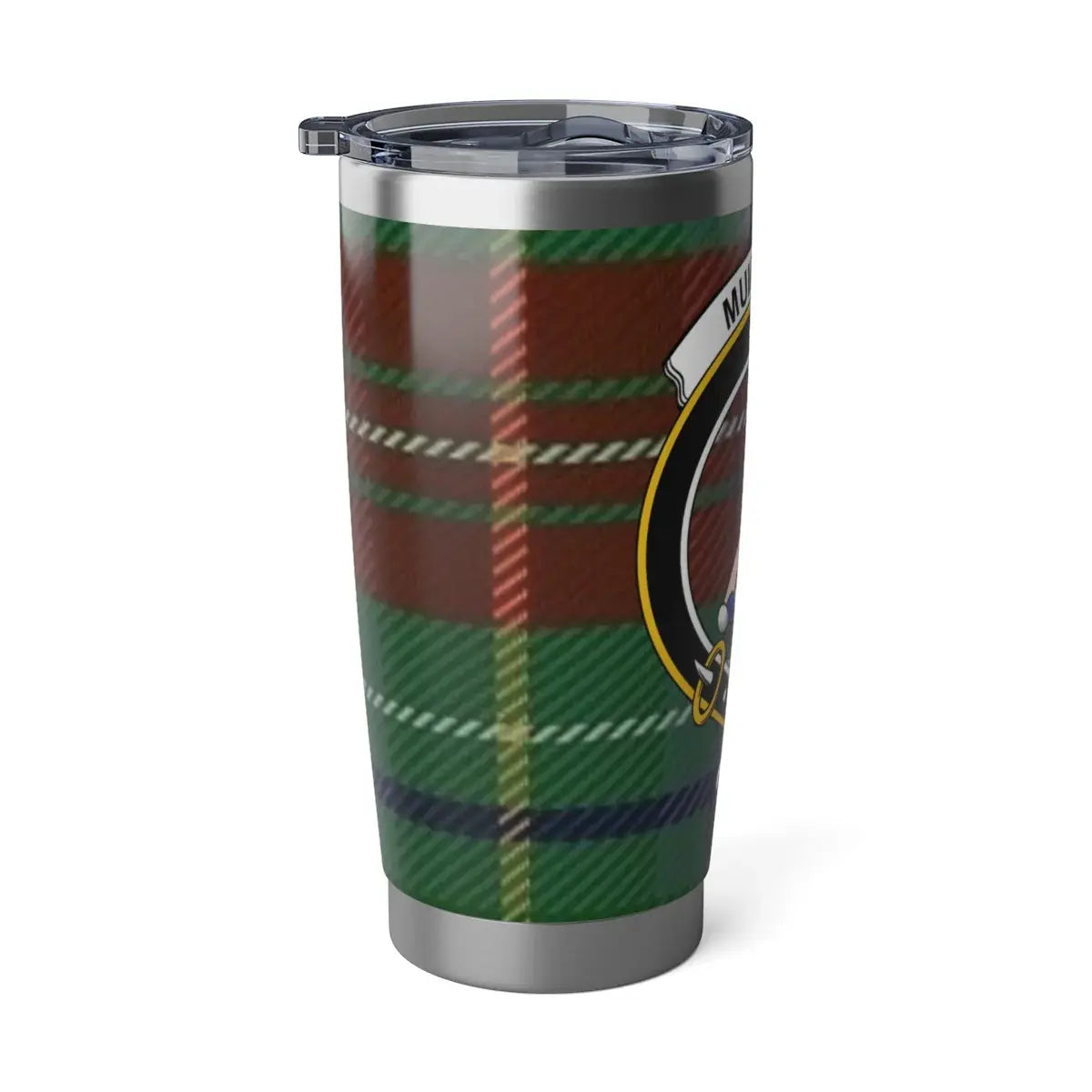 Muirhead Auxilio Dei clan crest highland tartan tumbler — stainless steel insulated drinkware