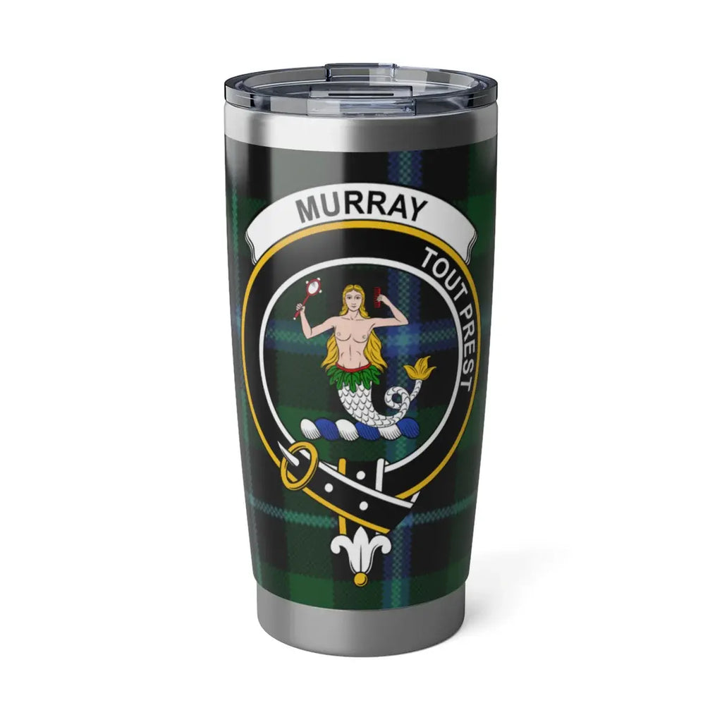 Clan Murray Tout Prest mermaid crest tartan tumbler — 20oz insulated stainless steel