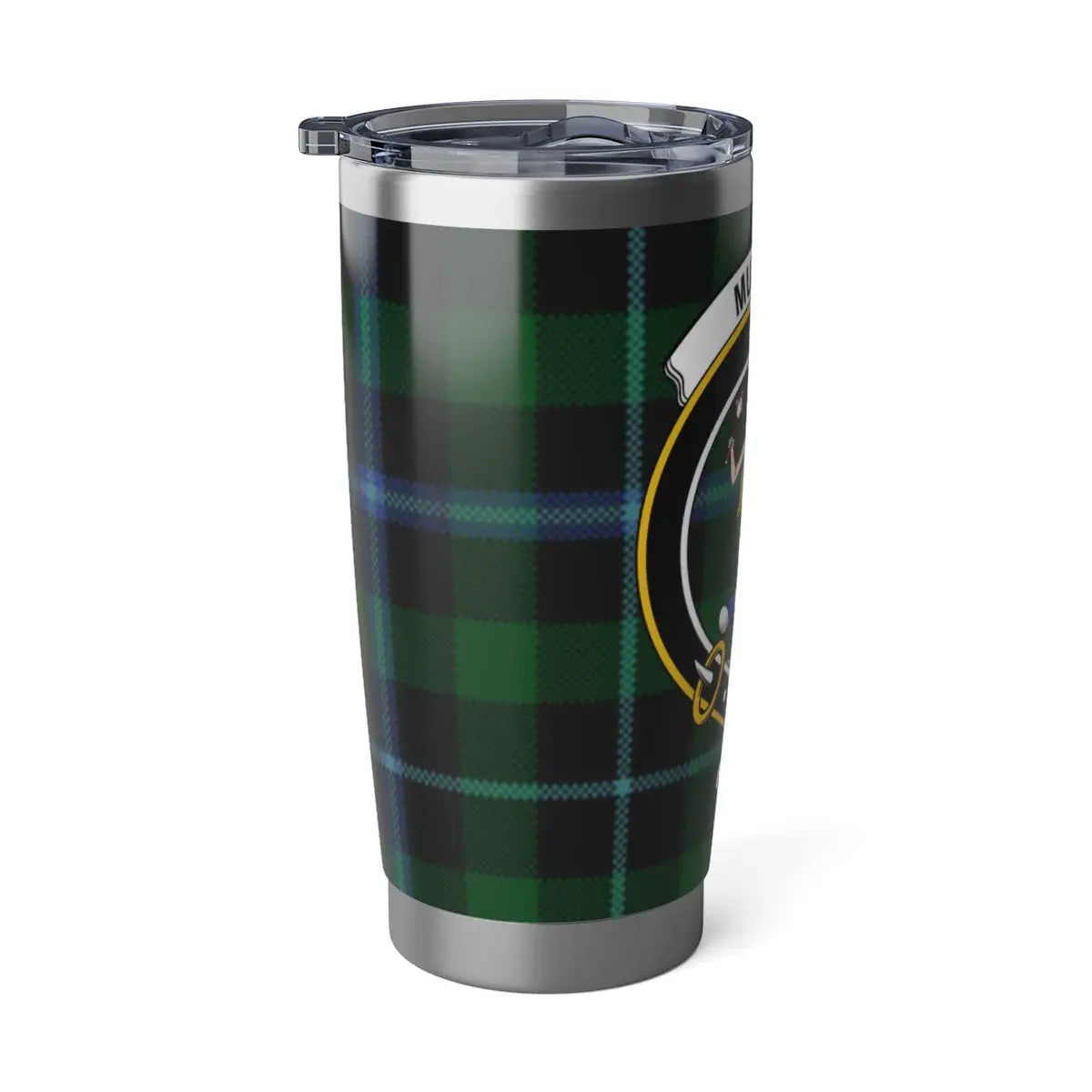 Murray Tout Prest clan crest green tartan travel tumbler — stainless steel insulated drinkware
