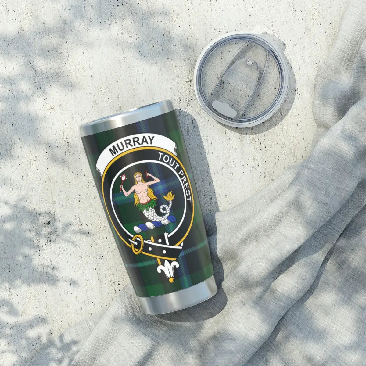 Murray Tout Prest insulated tumbler with lid — 20oz stainless steel clan crest drinkware