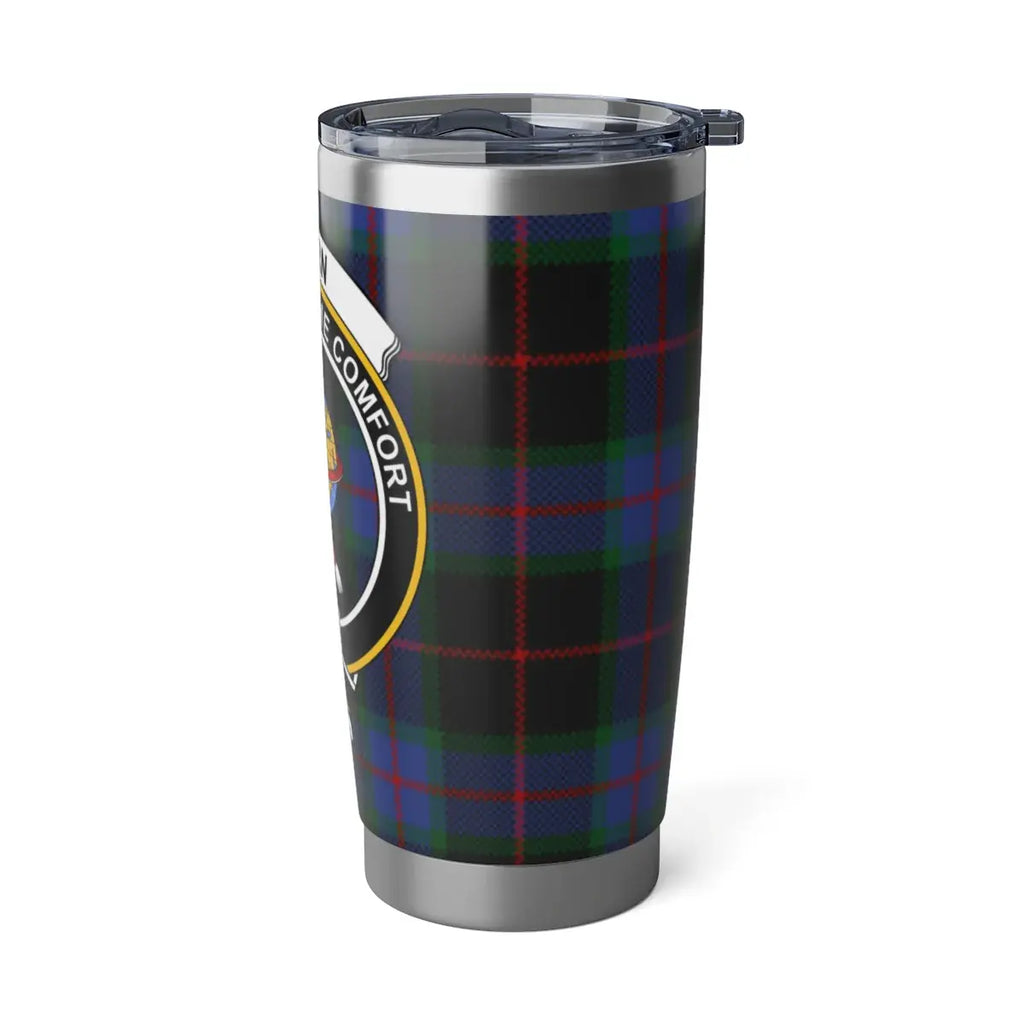 Nairn tartan clan crest steel tumbler — 20 oz insulated drinkware for commute and travel