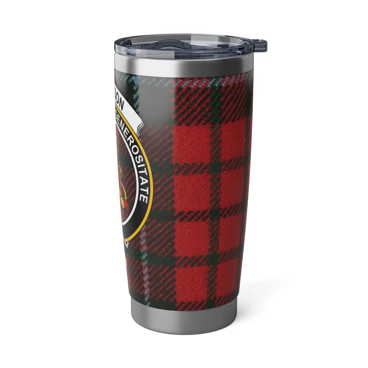 Nicholson tartan clan crest stainless steel tumbler — red and black plaid, insulated drinkware