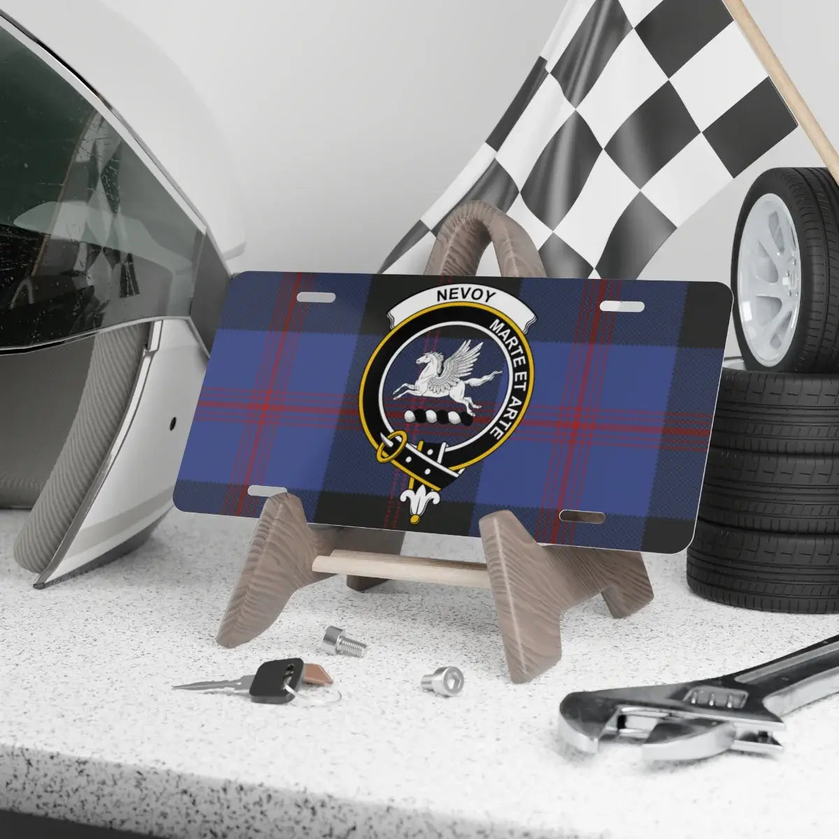 Nevoy Family Crest Plaid License Plate product
