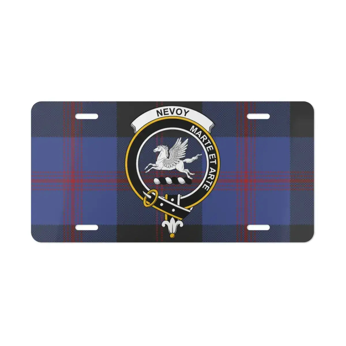 Nevoy Clan Crest on Tartan Background License Plate product