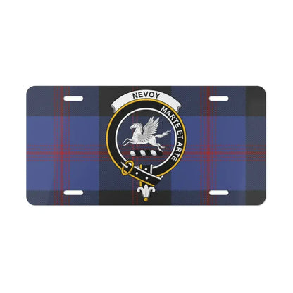 Nevoy Clan Crest on Tartan Background License Plate product