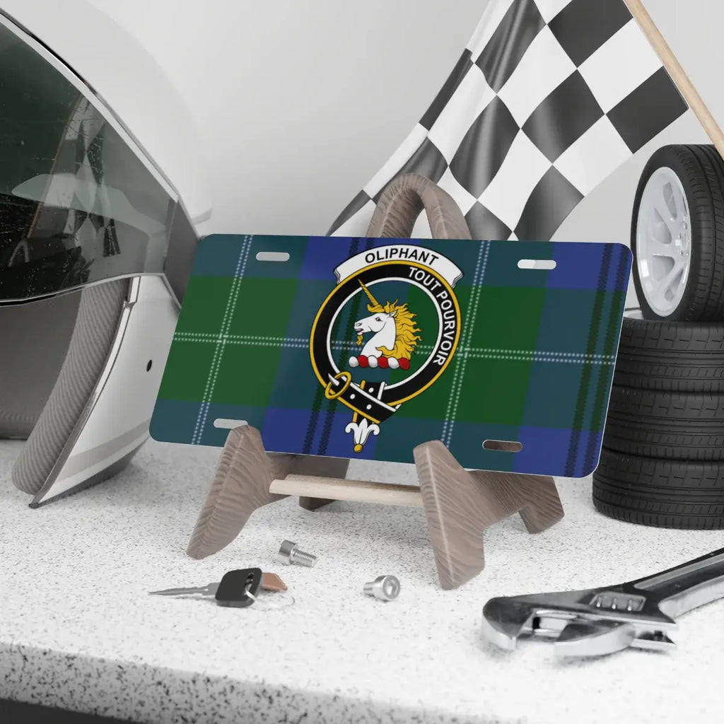 Clan Oliphant crest tartan novelty license plate — 100% aluminium, 12x6 inch