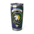 Clan Oliphant tartan tumbler — 20oz stainless steel with unicorn crest and plaid print