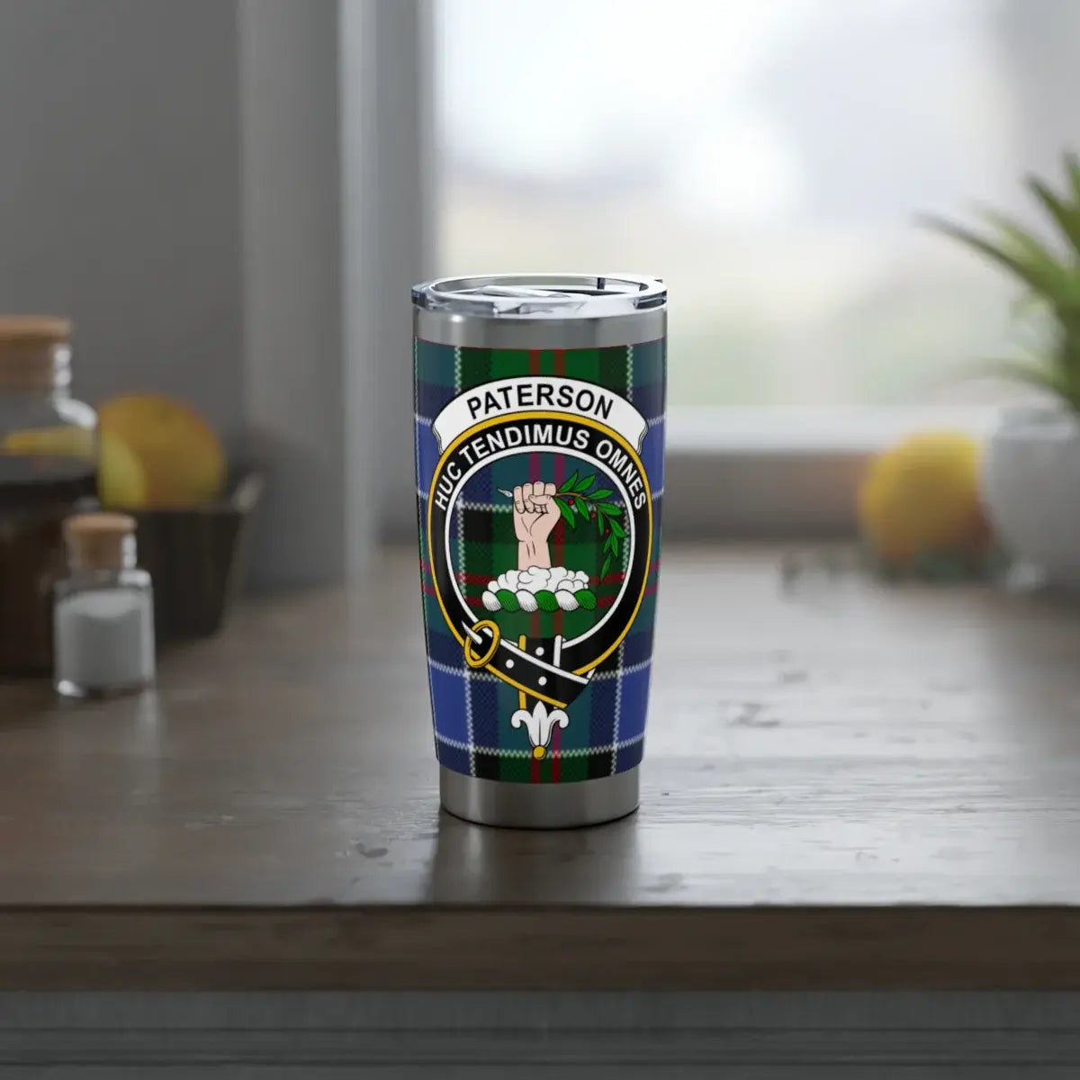 Paterson clan tartan travel tumbler — 20 oz insulated steel for hot and cold beverages