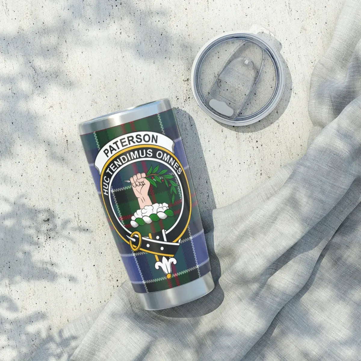 Clan Paterson Huc Tendimus Omnes crest design tumbler — 20 oz insulated stainless steel