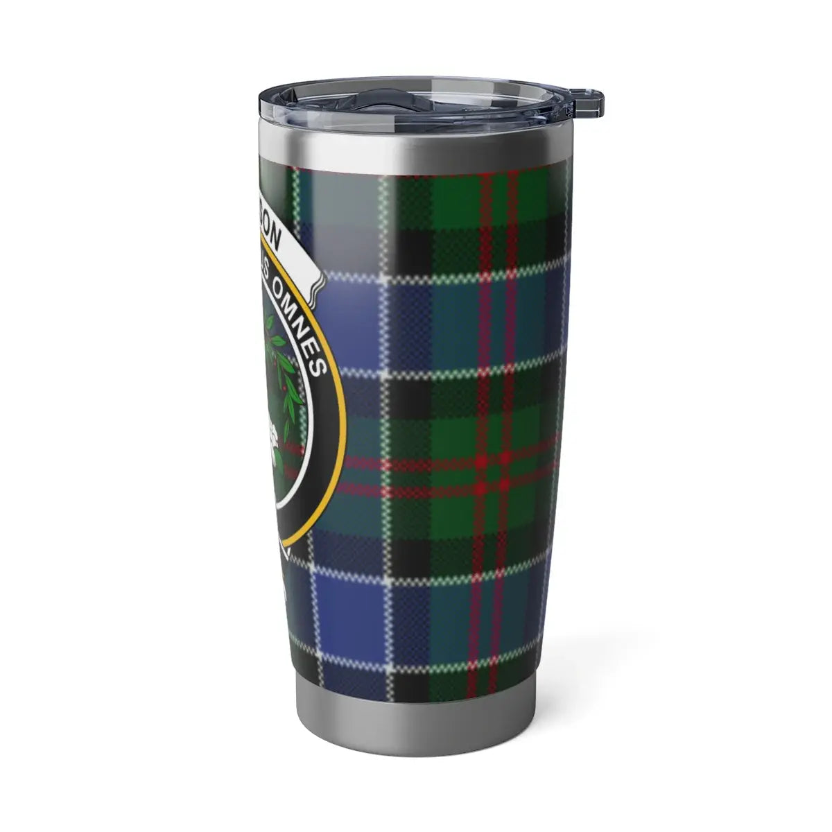Paterson tartan clan crest travel tumbler — 20 oz insulated drinkware for commute and travel