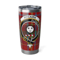 Clan Pitcairn tartan crest tumbler — 20 oz insulated stainless steel with Plena Refulget motto