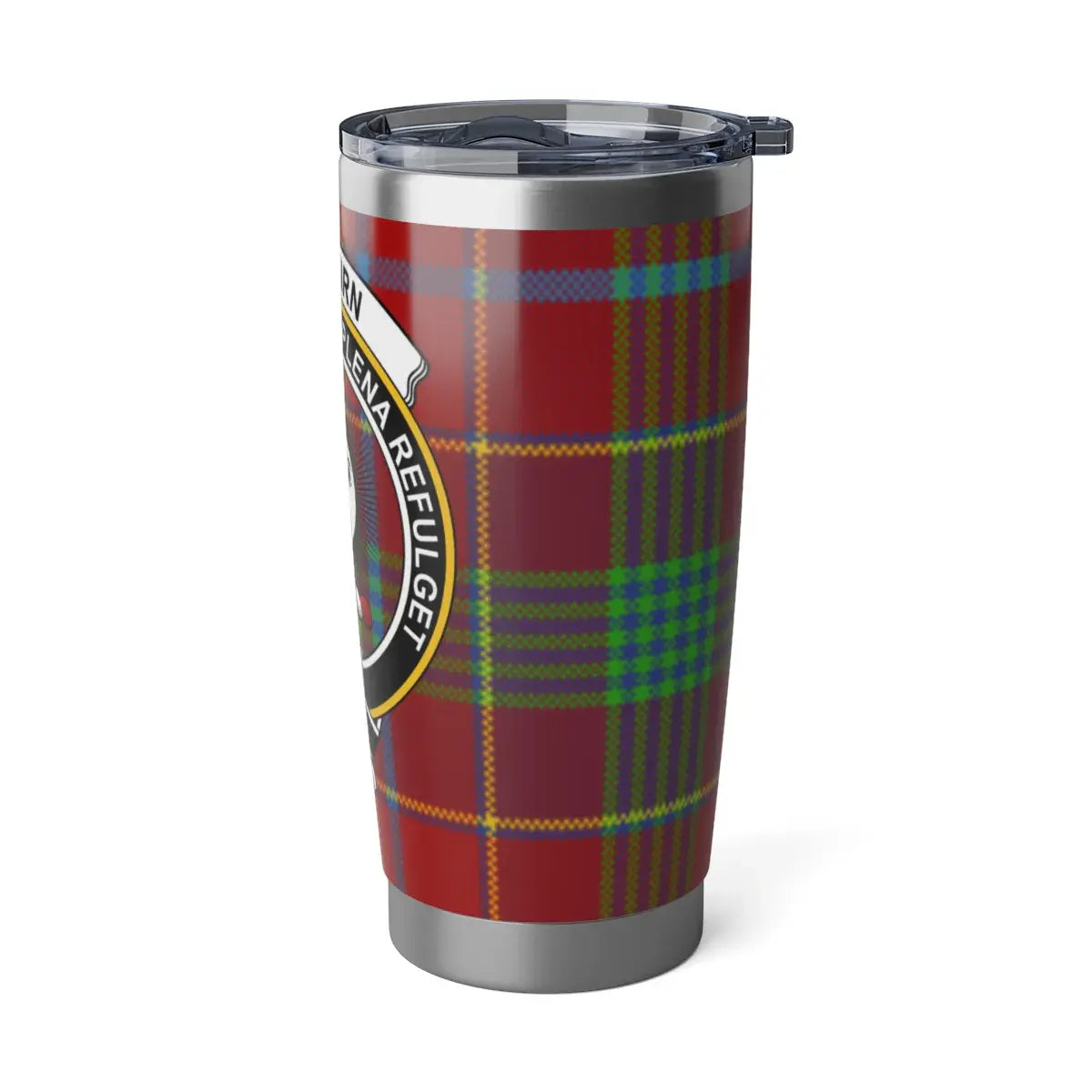 Pitcairn Scottish clan tartan insulated travel tumbler — 20 oz steel, rubber gasket lid