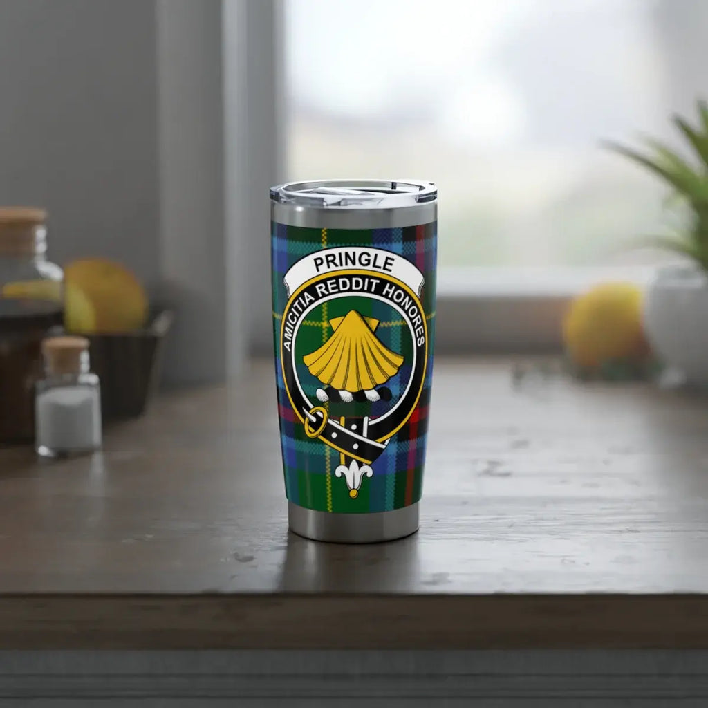 Pringle Amicitia Reddit Honores tartan insulated tumbler — 20 oz stainless steel, clan crest print