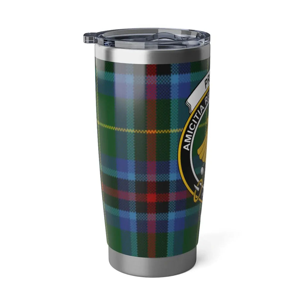 Pringle clan crest tartan insulated travel tumbler — double-wall steel for hot and cold drinks
