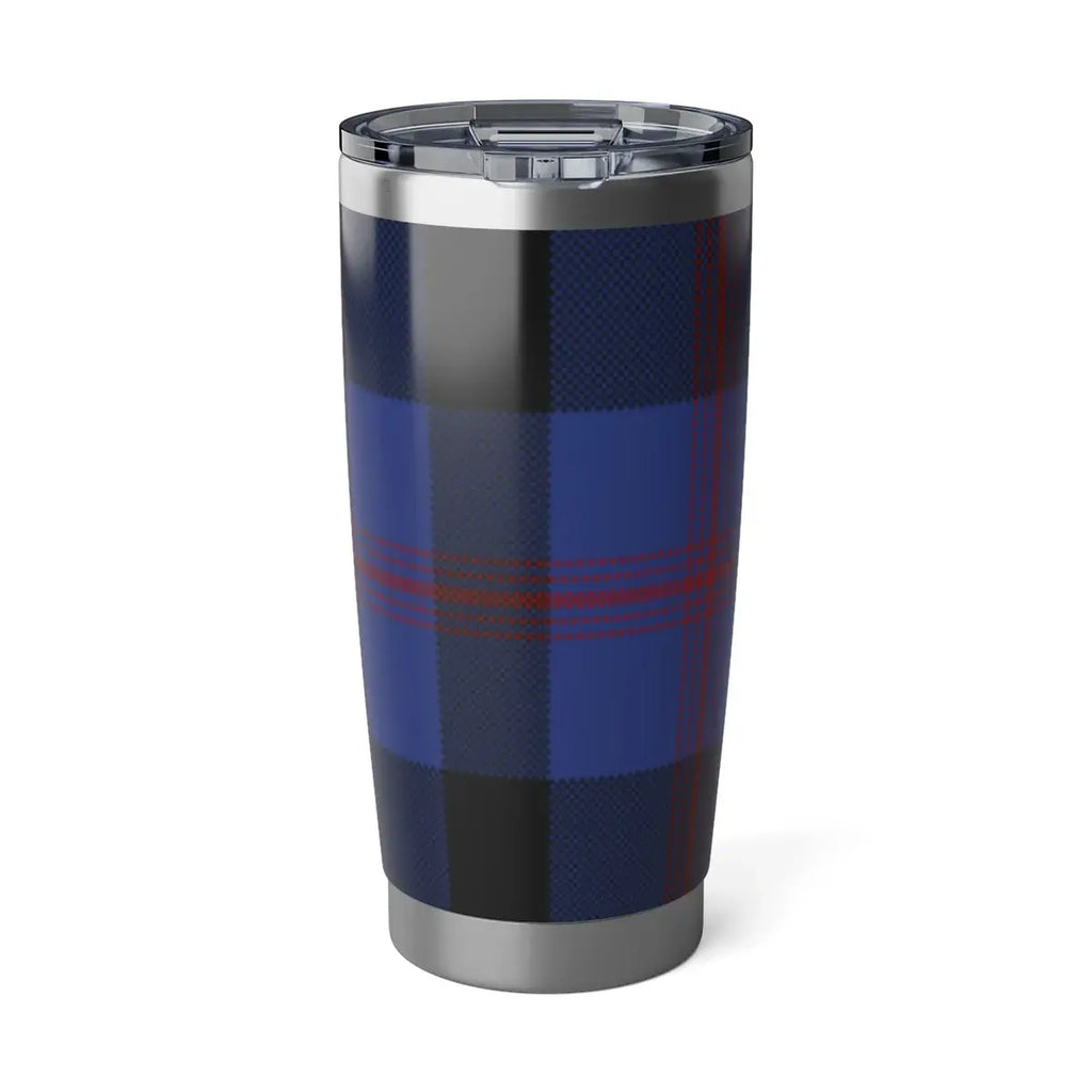 Blue and Black Plaid Patterned Travel Mug