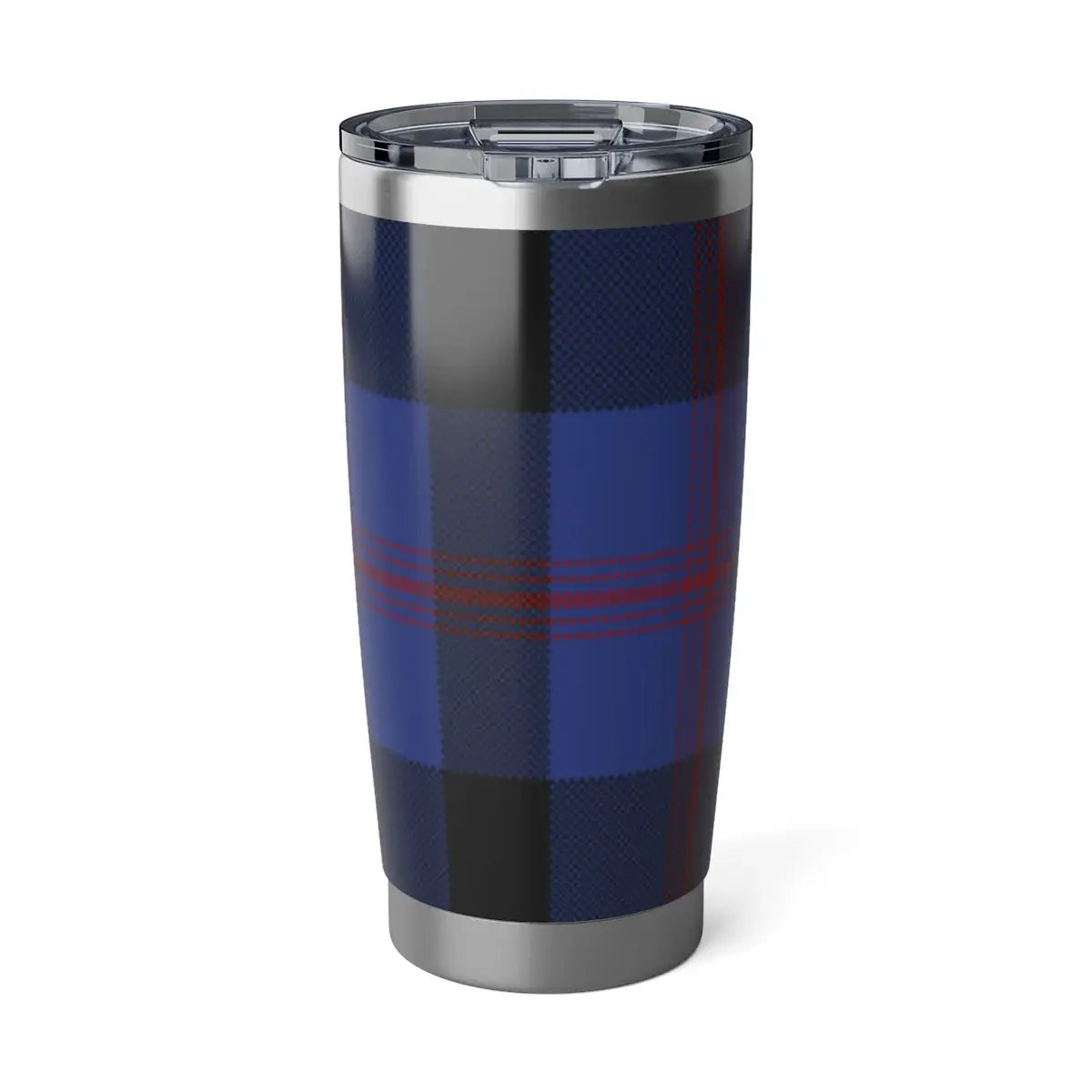 Blue and Black Plaid Patterned Travel Mug