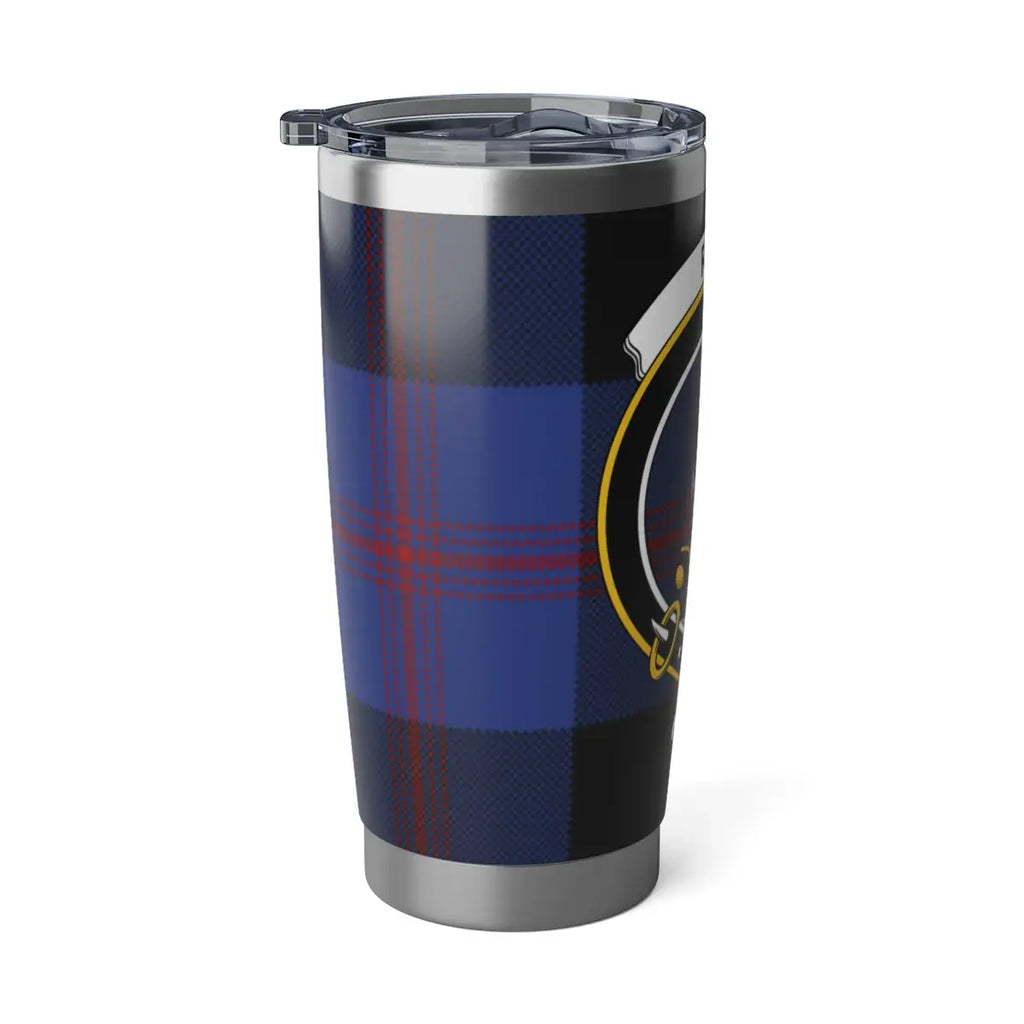 Clan Crest Travel Mug with Blue Tartan Design