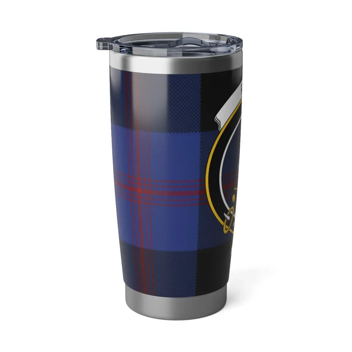 Clan Crest Travel Mug with Blue Tartan Design