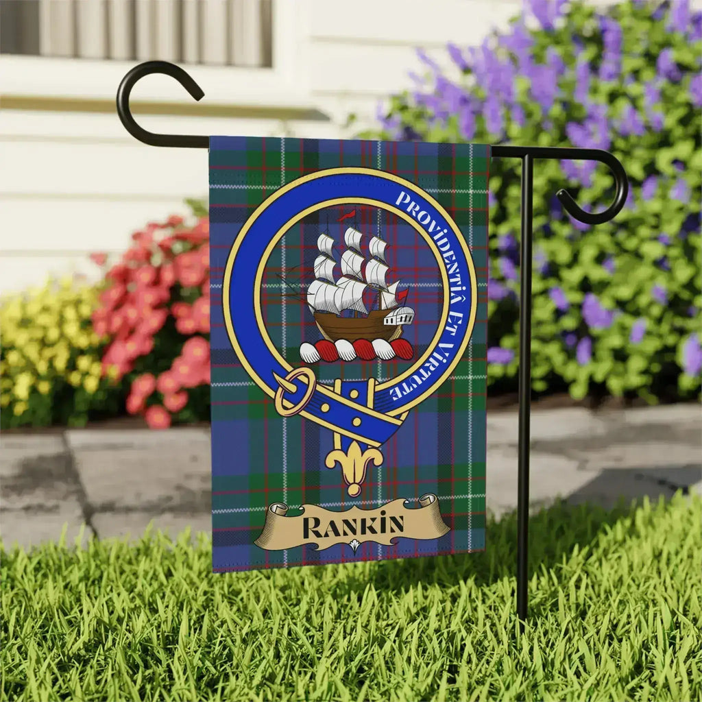 Scottish clan Rankin outdoor garden flag — 24.5" x 32", Providentia et Virtute crest design