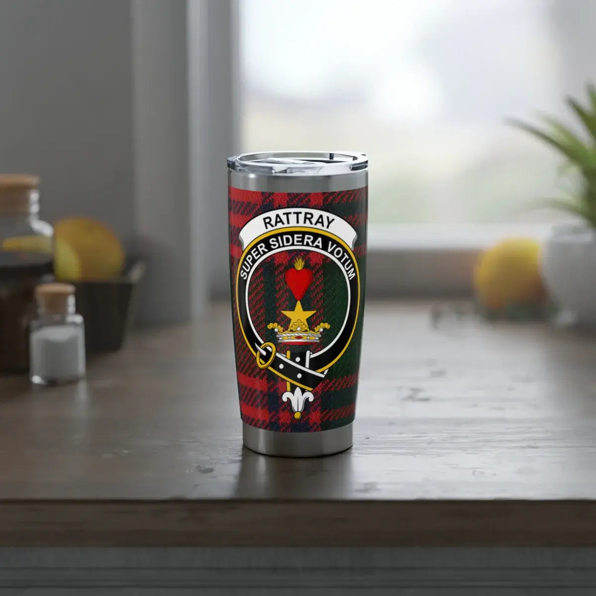 Tartan Insulated Cup with Crest Emblem Design