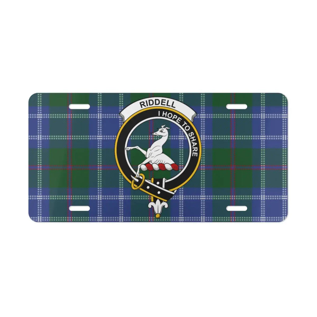 Riddell I Hope to Share coat of arms license plate — full-colour Scottish clan crest design