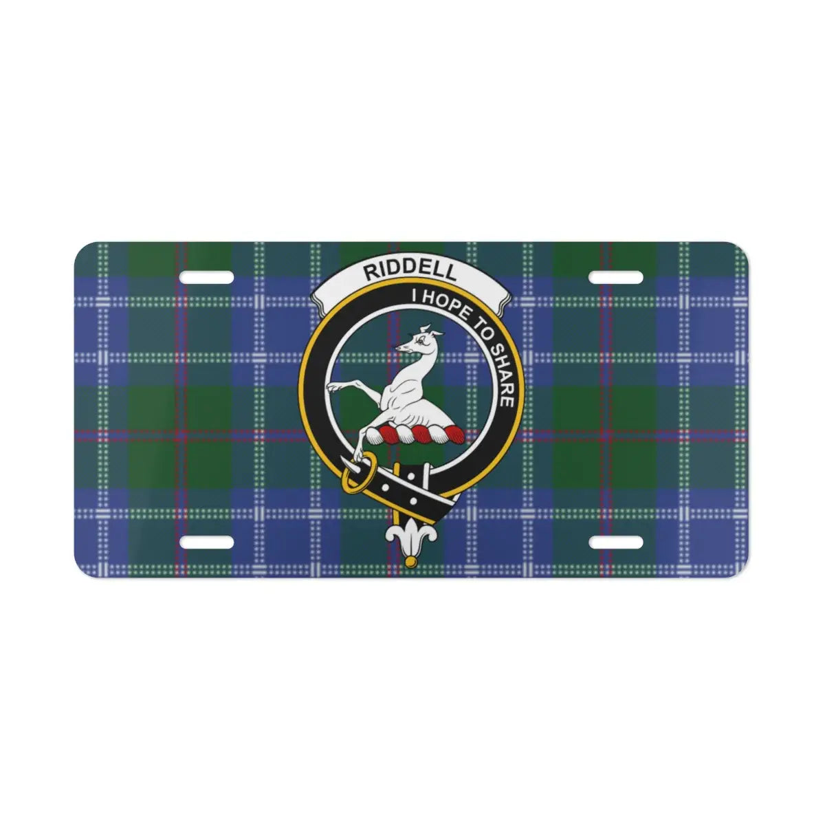 Riddell I Hope to Share coat of arms license plate — full-colour Scottish clan crest design