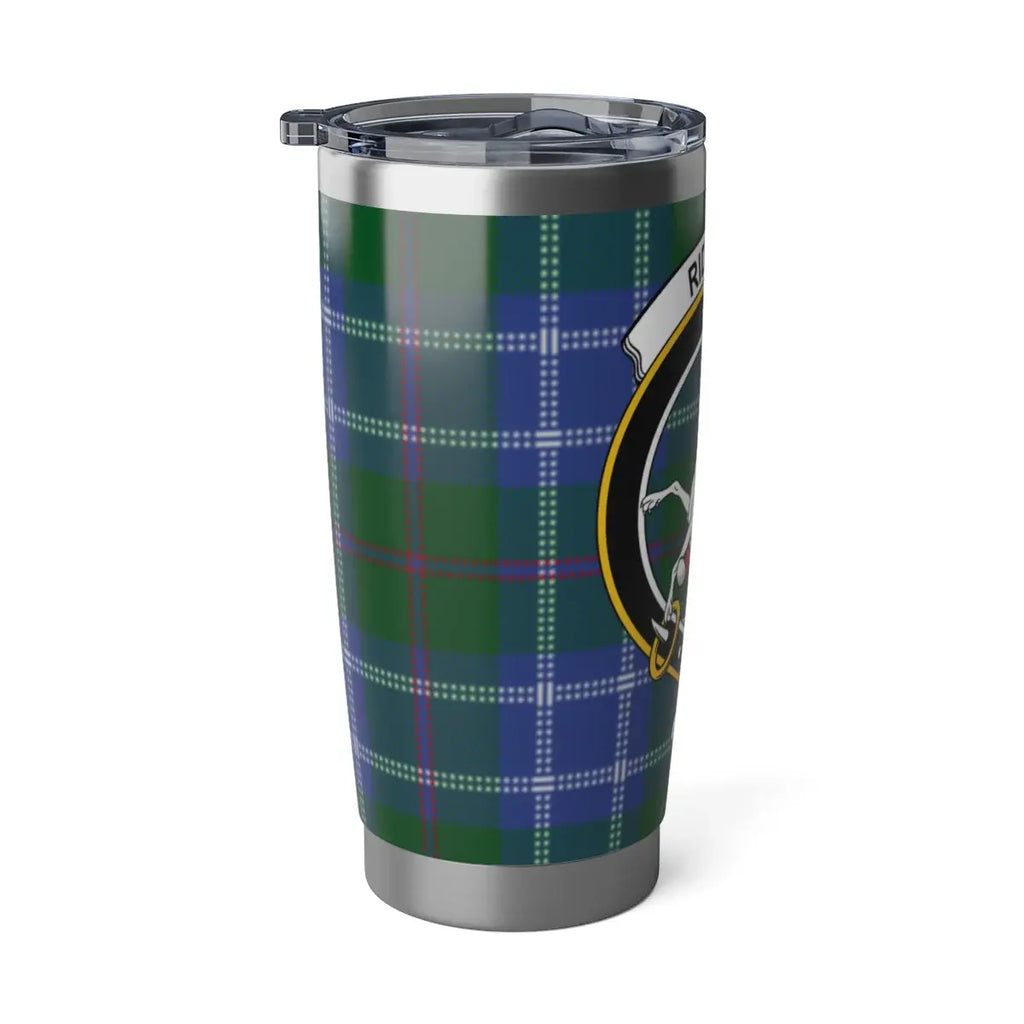 Riddell clan crest tartan insulated travel tumbler — double-wall steel for hot and cold drinks