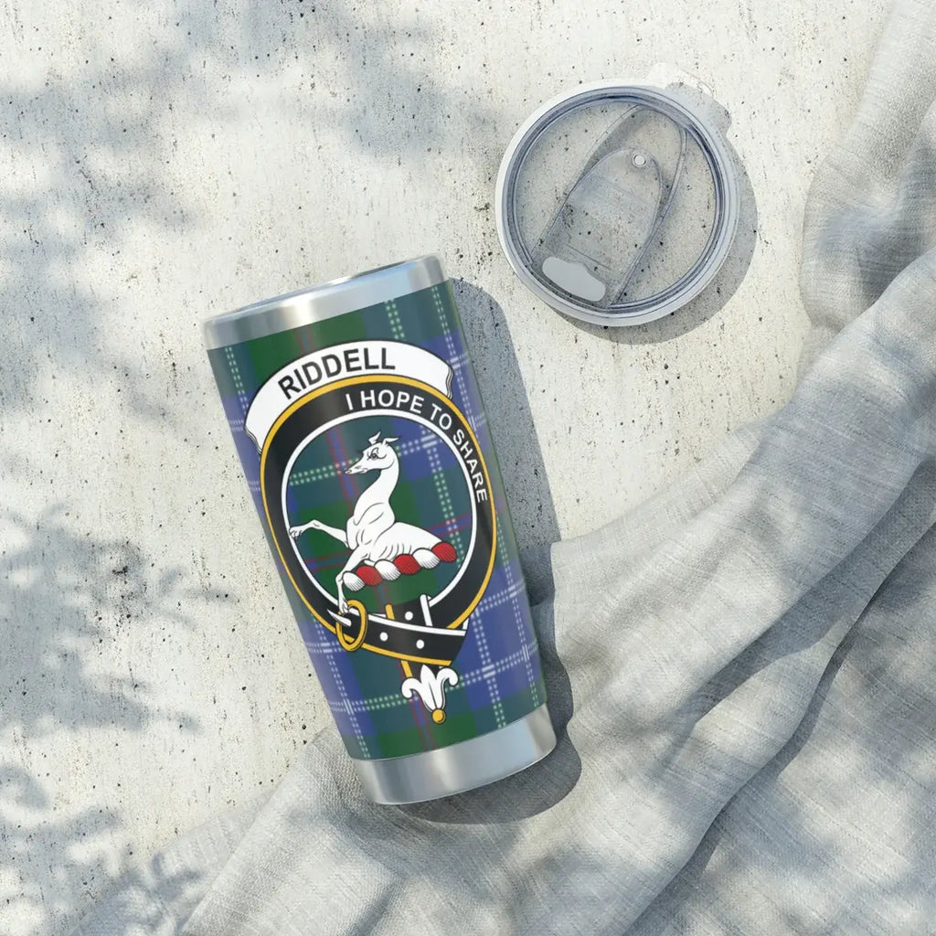 Clan Riddell I Hope to Share plaid tumbler — 20 oz insulated stainless steel, rubber gasket lid