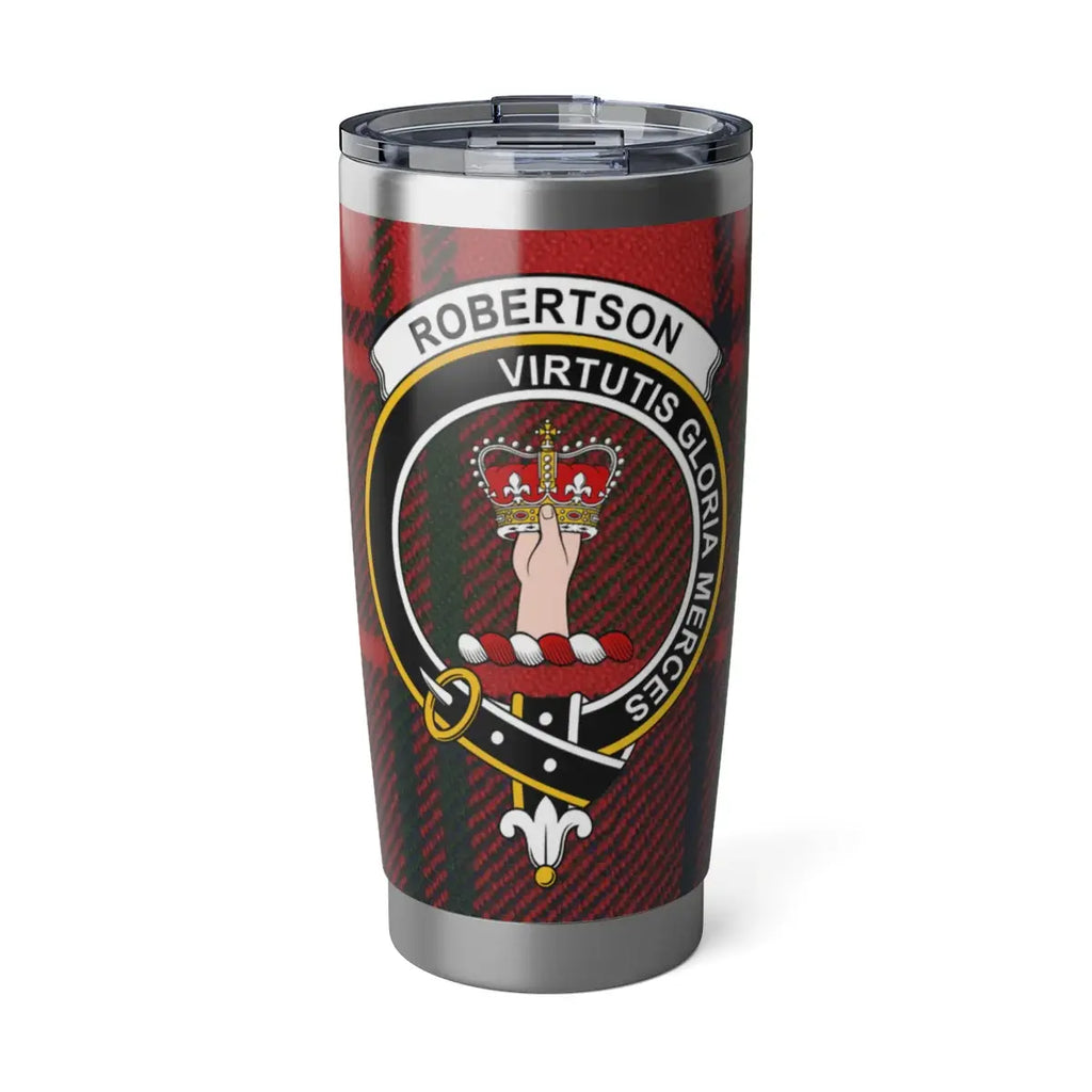 Clan Robertson tartan tumbler — 20oz stainless steel with crest and plaid print