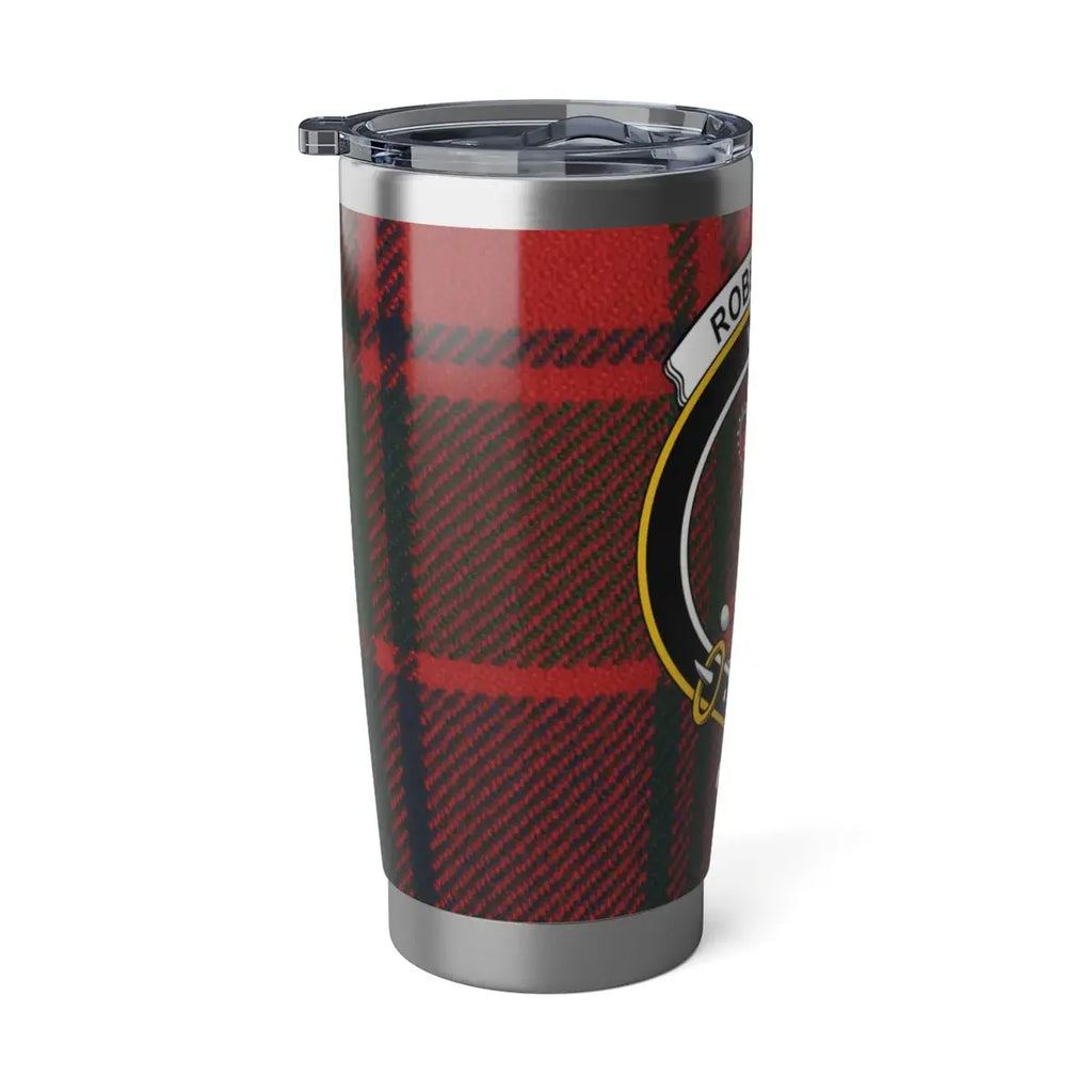 Robertson tartan insulated tumbler with secure lid — spill-resistant, fits car cup holder