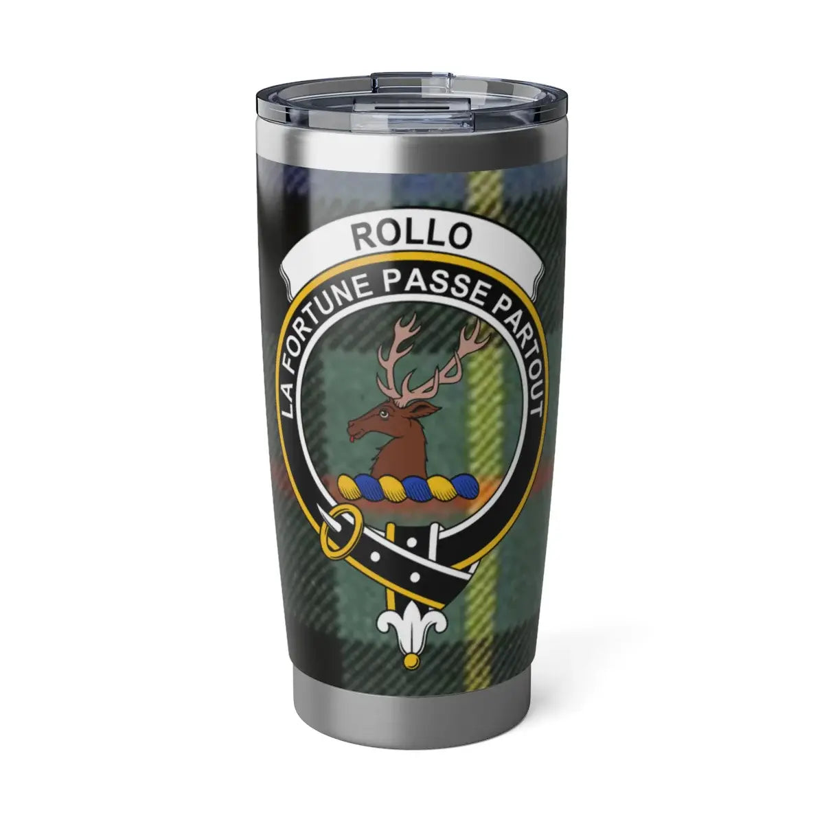 Clan Rollo La Fortune Passe Partout insulated tumbler — 20 oz stainless steel with stag crest
