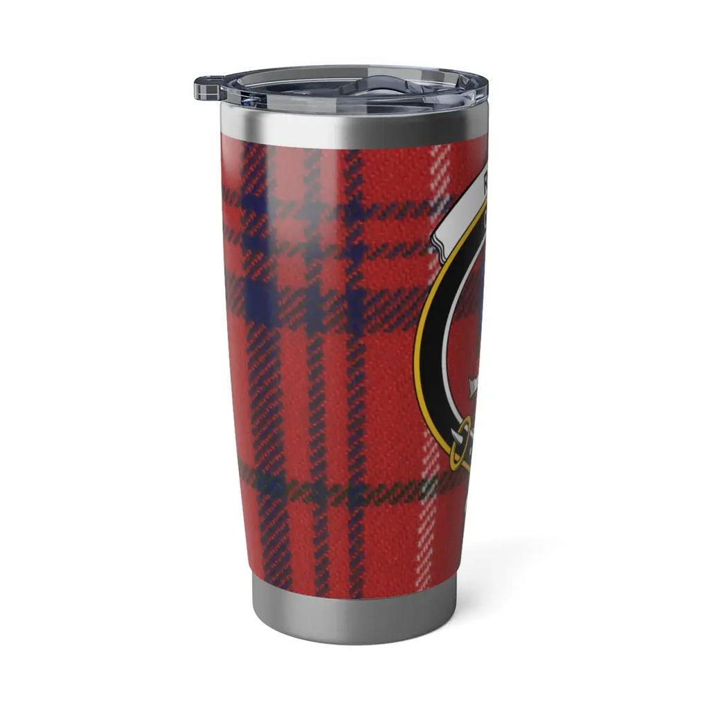 Rose tartan tumbler with secure lid — spill-resistant, fits car cup holder
