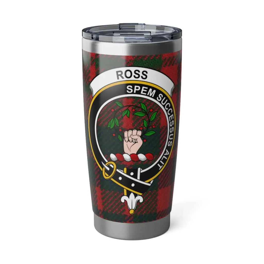 Clan Ross tartan tumbler — 20oz stainless steel with crest and plaid print