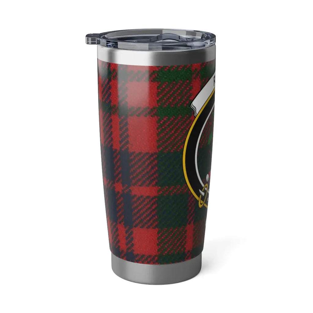Ross tartan tumbler with secure lid — spill-resistant, fits car cup holder