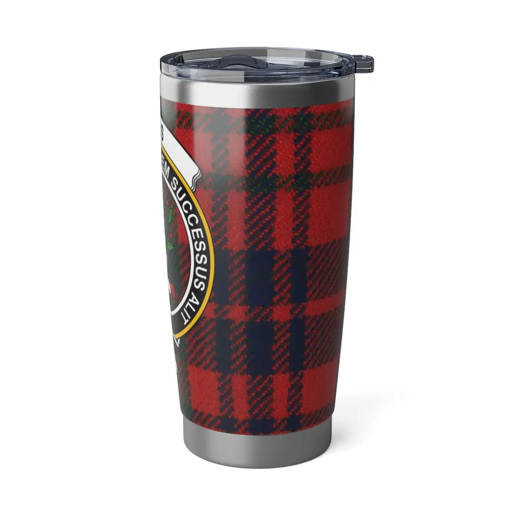 Ross clan tartan insulated tumbler — full view, red plaid with clan crest design