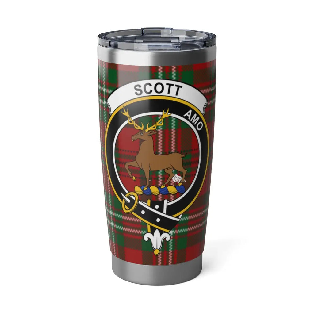 Clan Scott tartan tumbler — 20oz stainless steel with deer crest and plaid print