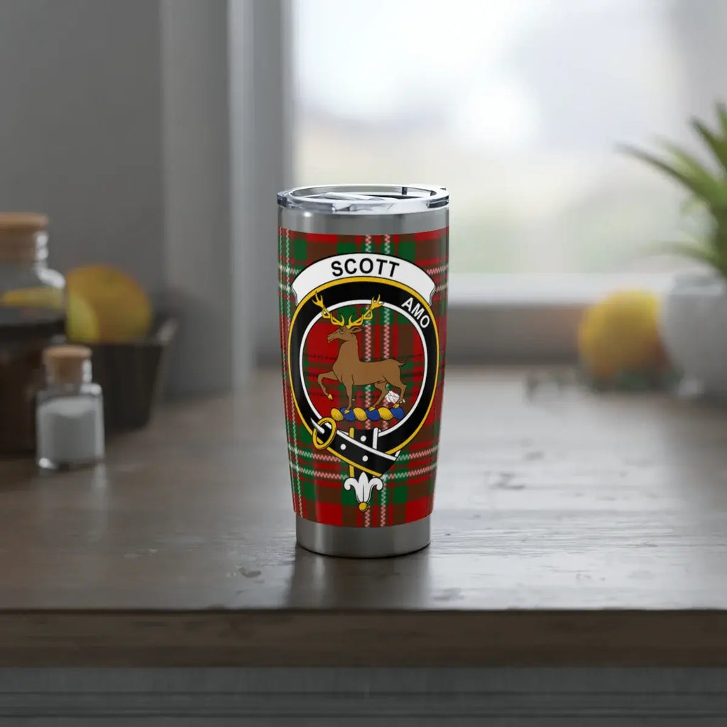 Scott amo clan crest insulated tumbler — side view showing full design