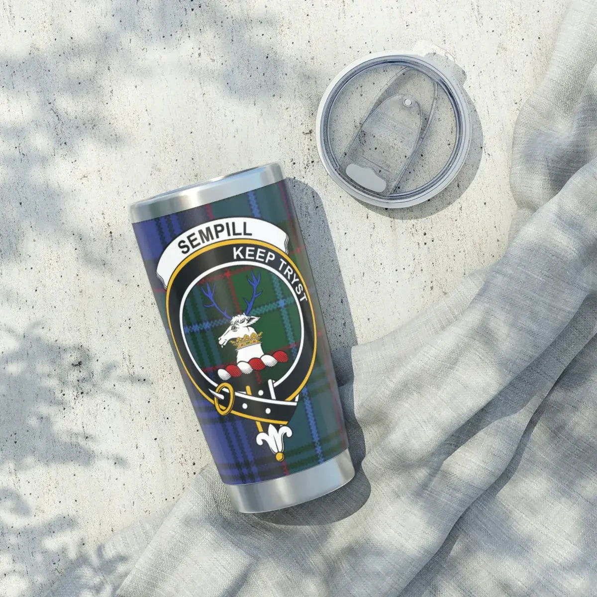 Sempill Keep Tryst Crest Plaid Design Travel Tumbler