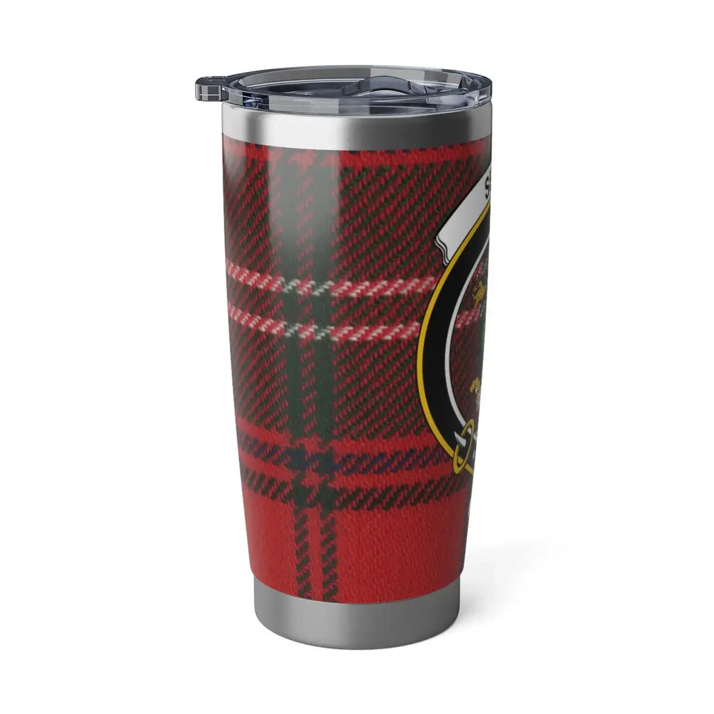 Seton clan crest Scottish red tartan insulated tumbler — double-wall steel for hot and cold drinks