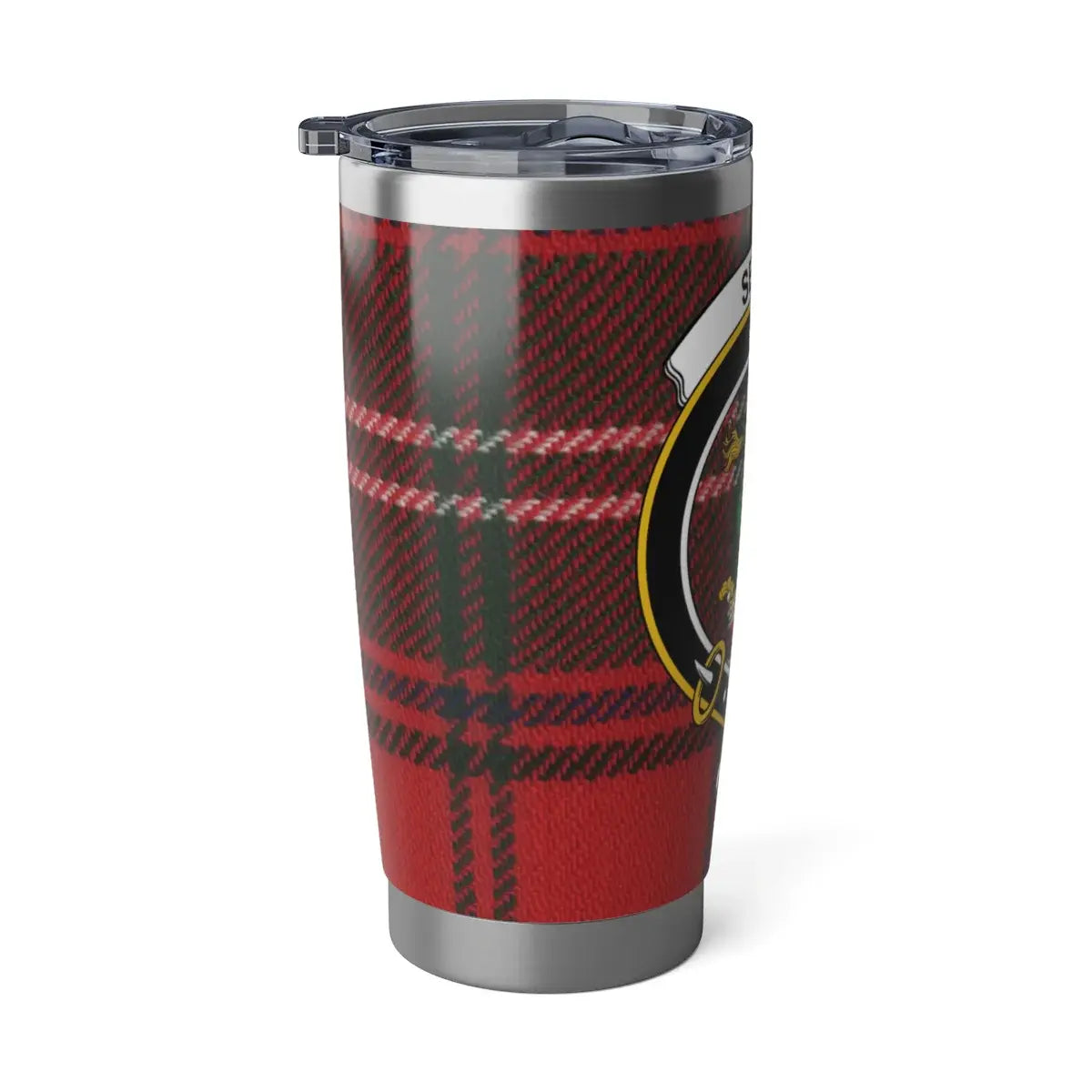 Seton clan crest Scottish red tartan insulated tumbler — double-wall steel for hot and cold drinks