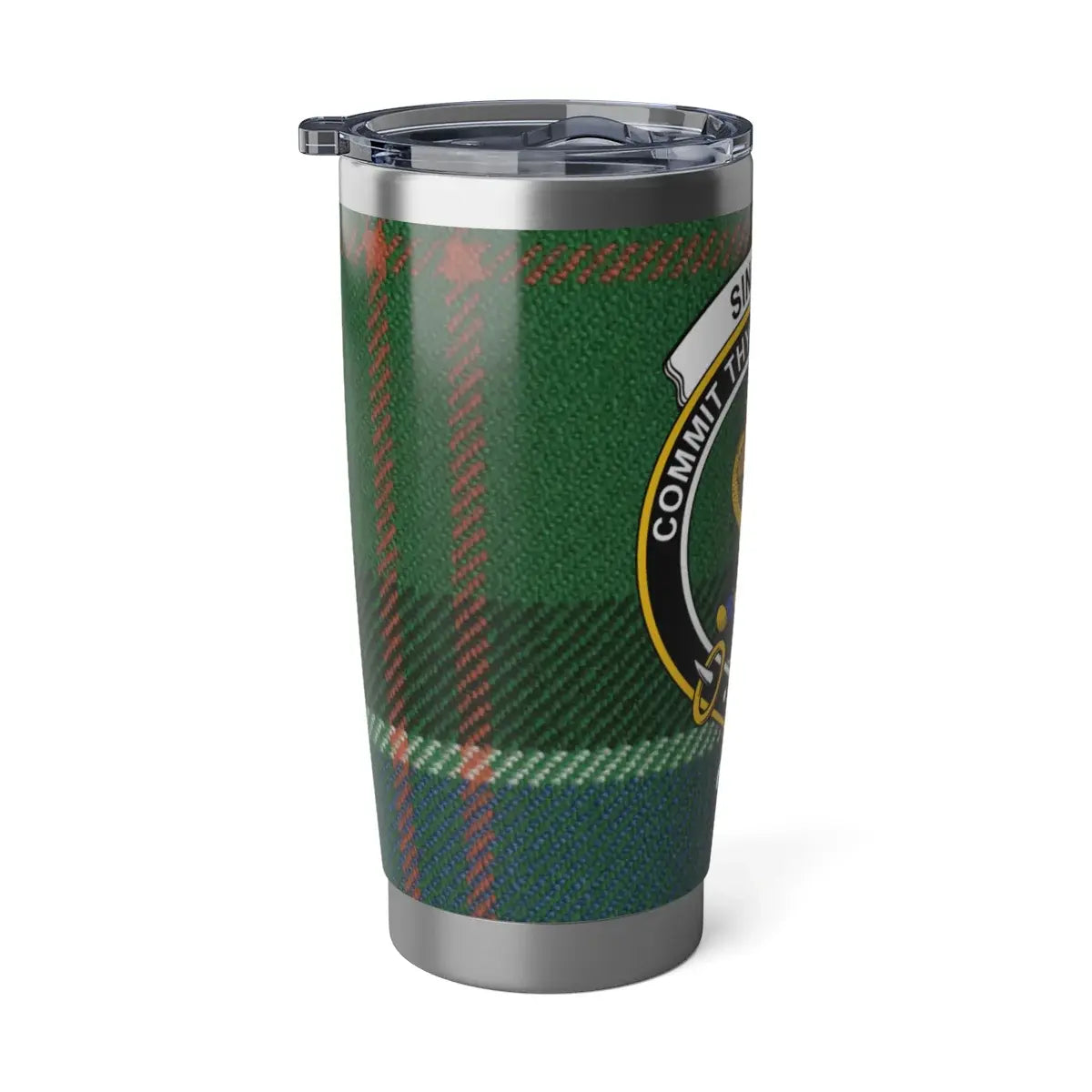 Sinclair tartan insulated tumbler — secure lid, fits car cup holder