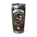 Clan Skene tartan tumbler — 20oz stainless steel with virtutis regia merces crest and plaid print