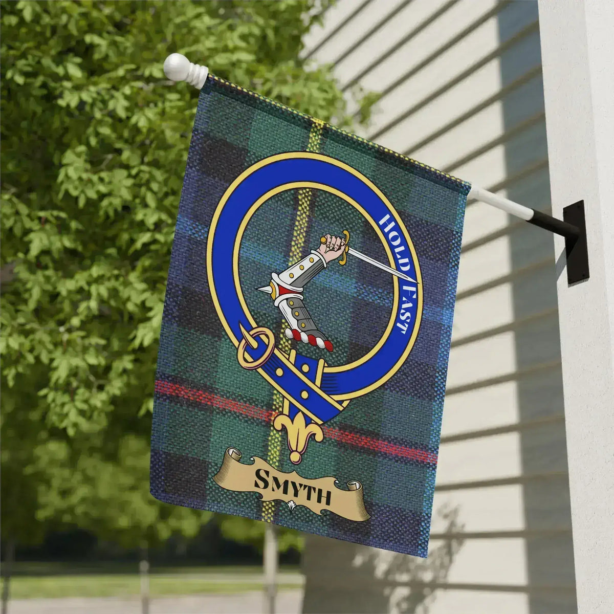 Hold Fast Crest Plaid Personalized Flag