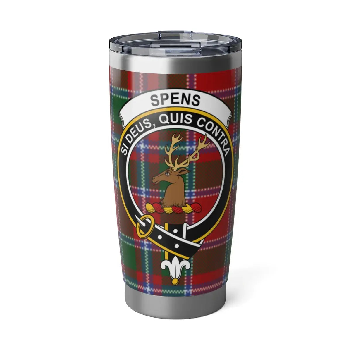 Clan Spens clan crest badge tartan insulated tumbler — 20oz stainless steel