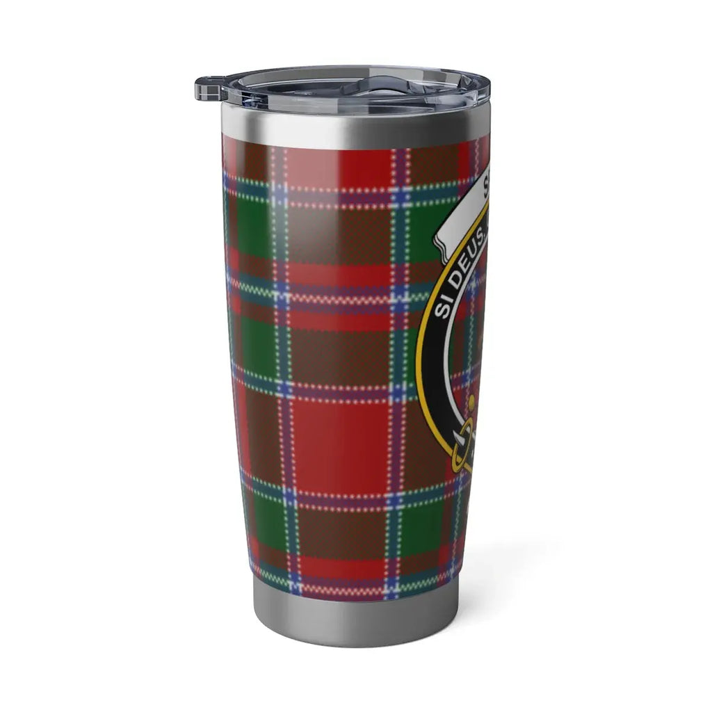 Spens tartan travel mug with clan crest design — secure lid, fits car cup holder