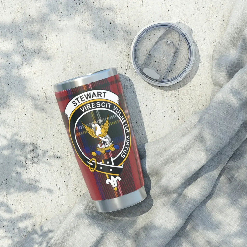 Clan Stewart virescit vulnere virtus eagle crest logo tumbler — close-up