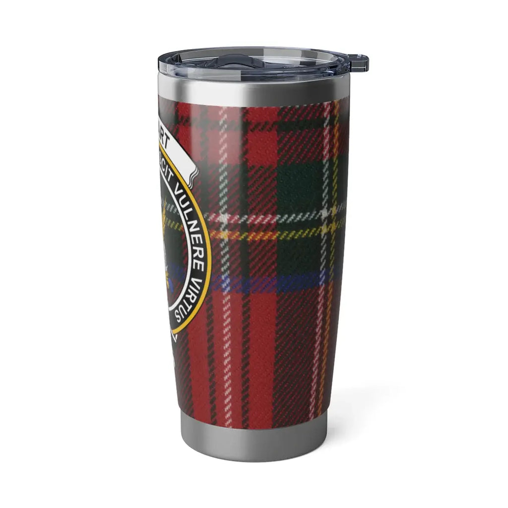 Clan Stewart crest tartan insulated tumbler cup — full view