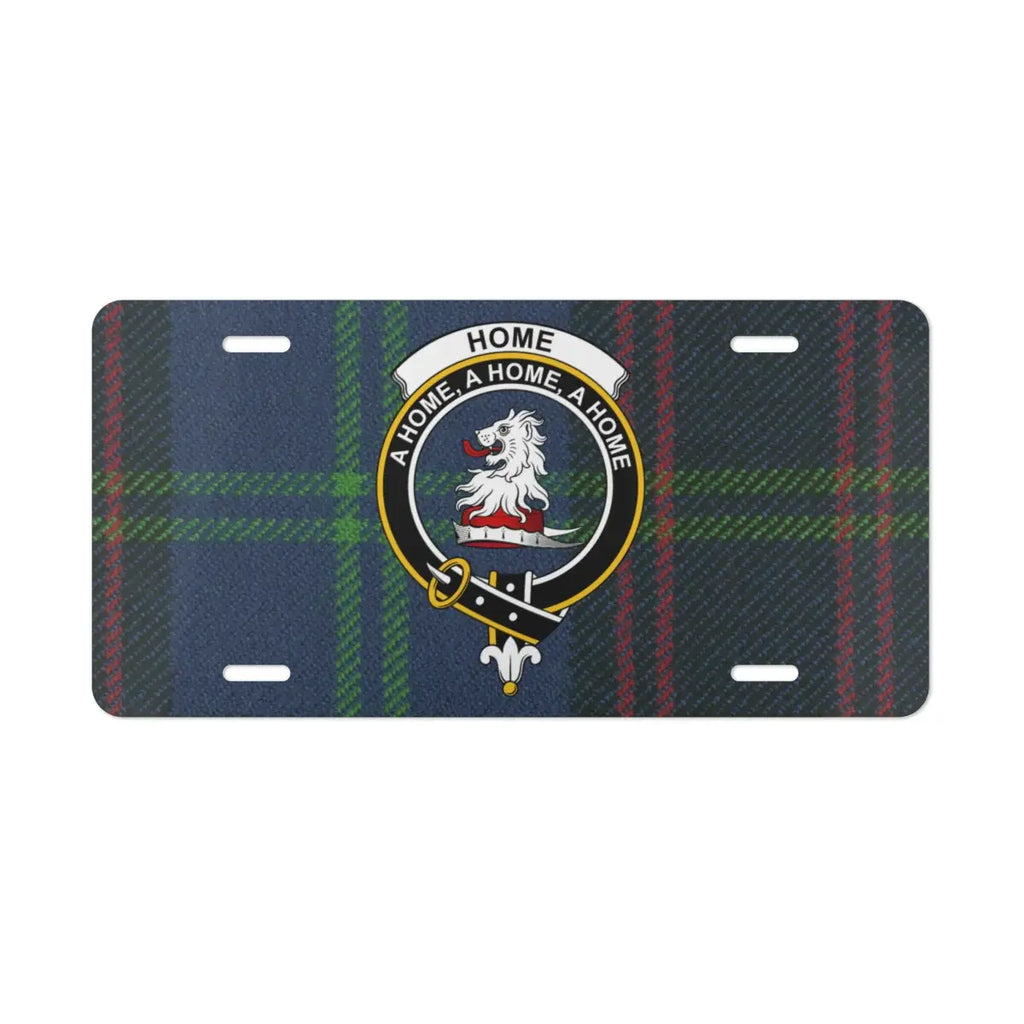 Clan Sutherland sans peur plaid pattern license plate — wild cat crest design